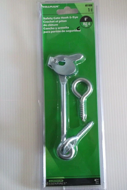NIP Hillman 6" Heavy Safety Gate Hook with Screw Eye Zinc Plated
