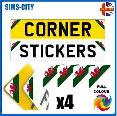 4 Wales Dragon Welsh Flag Corner Numberplate Number Plate Stickers Vinyl Cor03