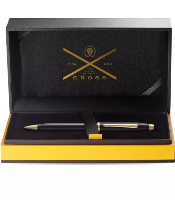 Cross Century II Gloss Black Lacquer and Gold Plated Trim Roller Ball Pen BNIB