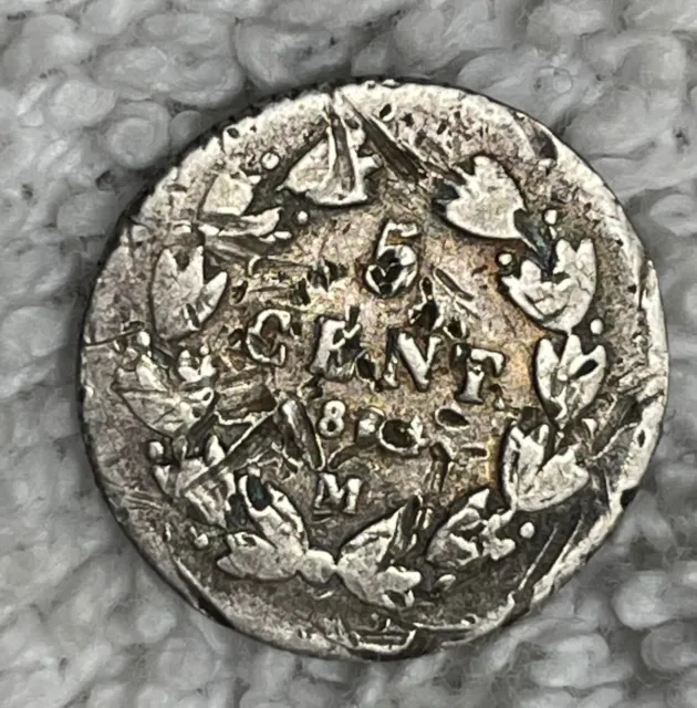 Mexico 1864 5 Centavos Mo Maximiliano  Silver Mexican Coin