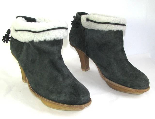 MF GIRBAUD Bottines fourrées tout cuir daim gris 41 EXCELLENT ETAT