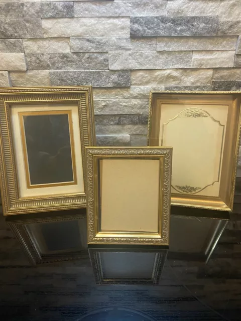 Lot of 3 MCM Vintage Frames Gold Tone Brass Photo Picture Frame. Mix Sizes.
