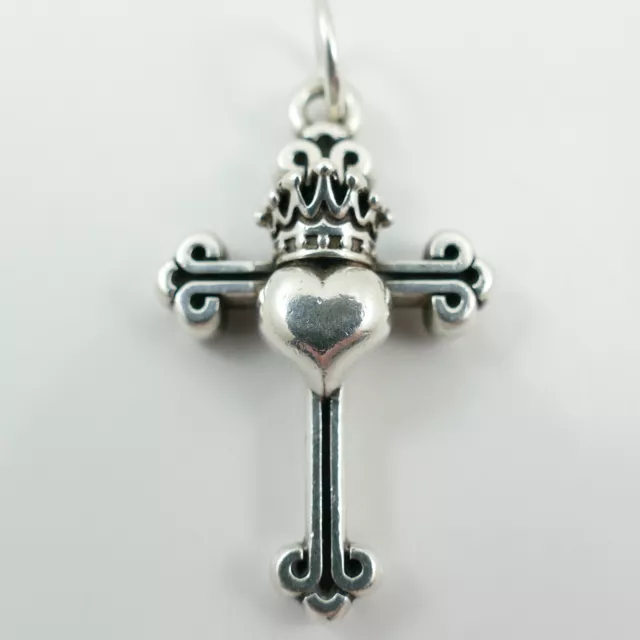 King Baby Studio Queen Baby Traditional Cross w/Crowned Heart Pendant Silver 925