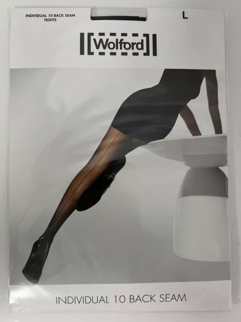 WOLFORD Individual 10 Back Seam Sheer Tights - Large/Black (NEW) - GREAT PRICE