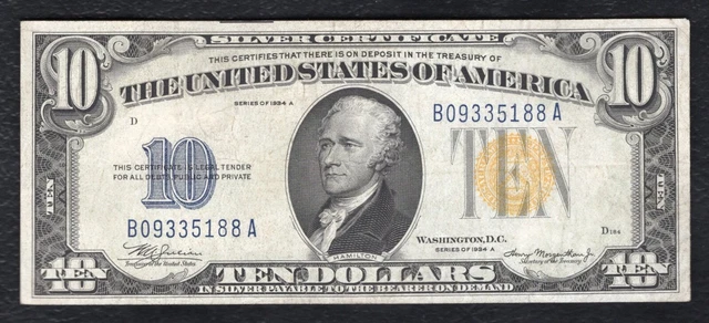 Fr. 2309 1934-A $10 Ten Dollars “North Africa” Silver Certificate Very Fine+ (D)