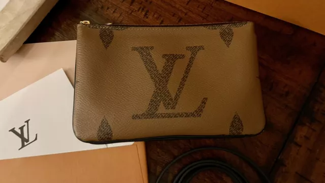 Authentic Louis Vuitton Giant Monogram Double Zip Pochette Bicolor Bag  M80084New