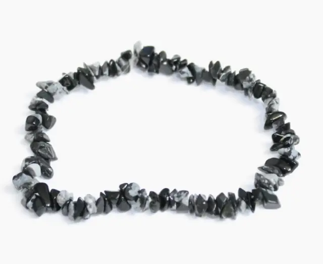 Snowflake Obsidian  crystal chip Elasticated Bracelet with gift bag