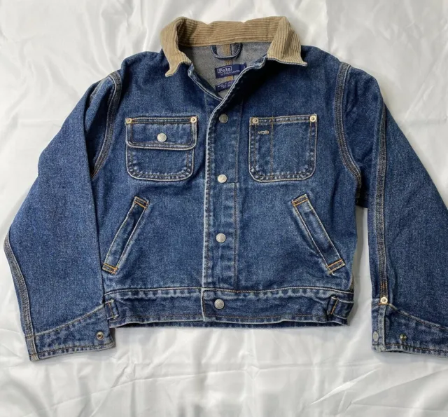 POLO RALPH LAUREN Denim Jacket Boy's Size 7 Corduroy Collar READ