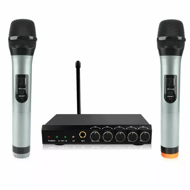 Bluetooth Wireless Dual Channel Handheld Karaoke VHF Microphone Receiver System