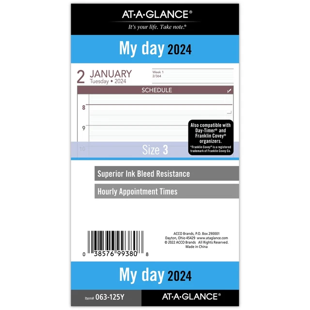 ATAGLANCE 2024 DAILY Planner One Page Per Day Refill LooseLeaf