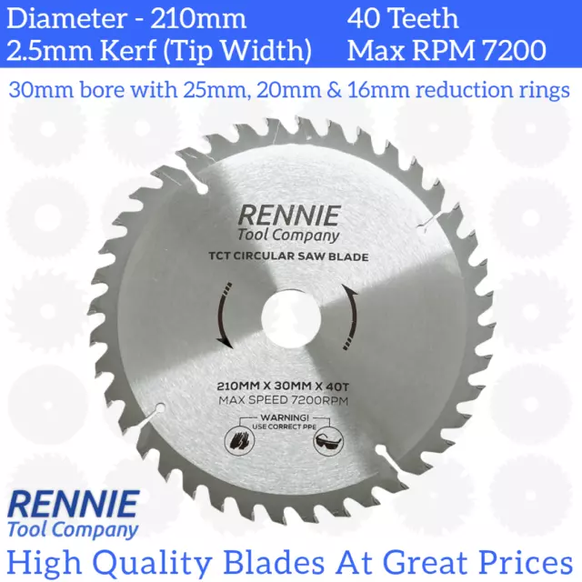 210mm x 40T TCT Circular Wood Saw Blade For Bosch, Makita, Dewalt, Festool Etc