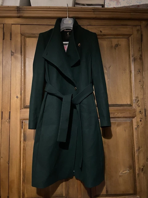 TED BAKER SANDRA Wool Wrap Coat Dark Green Size TB 2 UK 10 Belted With Cashmere 225.00 PicClick UK