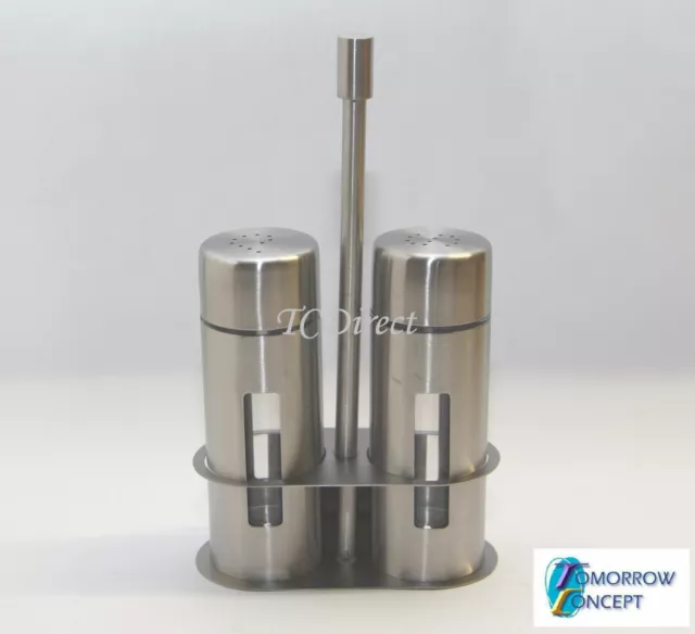 Stainless Steel Salt & Pepper Shaker Set with stand for Cafe, Restaurant