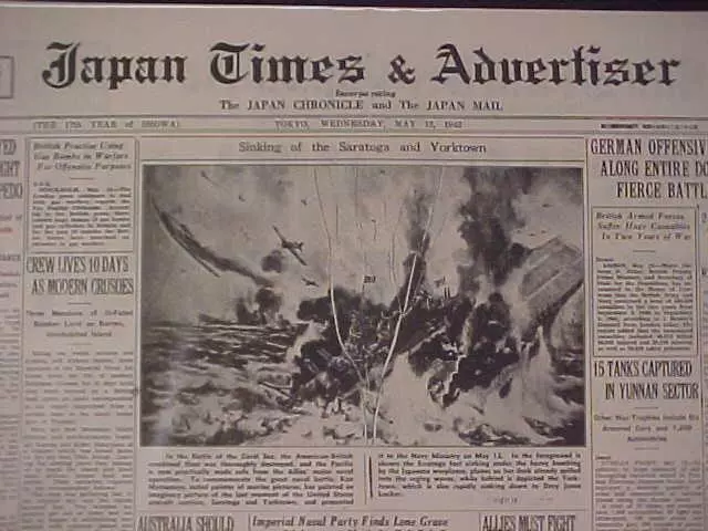 VINTAGE NEWSPAPER HEADLINE~WORLD WAR 2 U.S. NAVY CONTROLS GUADALCANAL 1942
