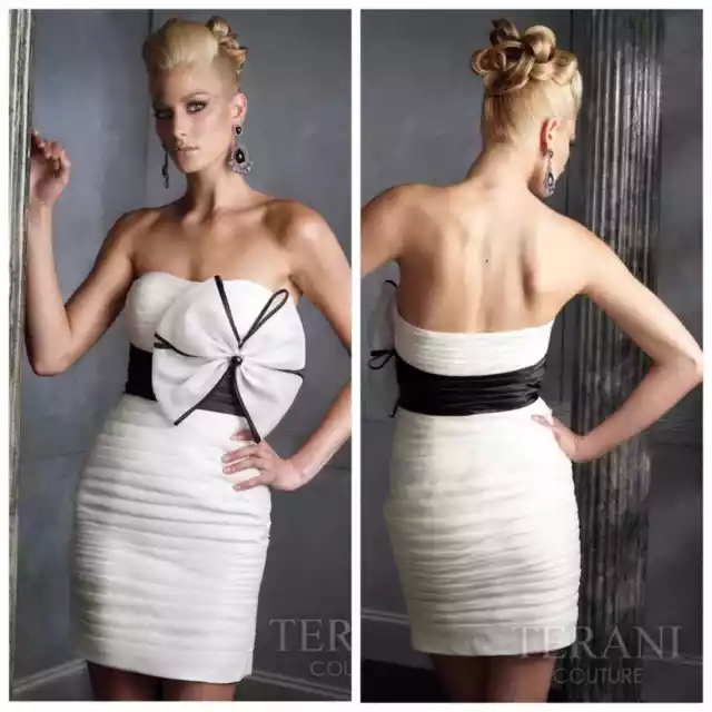 TERANI COUTURE Evening Black and White Mini Strapped Dress Size 4.