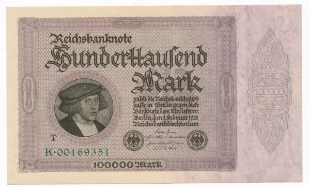 100.000 Mark 1.2.1923  DEU-93c  / Ro.82 / Pick 83  Reichsbanknote mit T ( 815