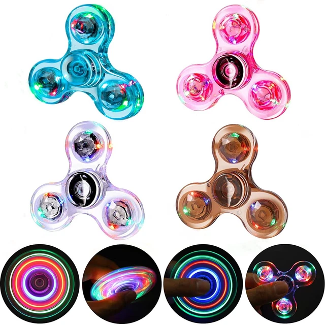 (4 PACK) LED Light Up Glow in the Dark Fidget Spinner Toy Rainbow