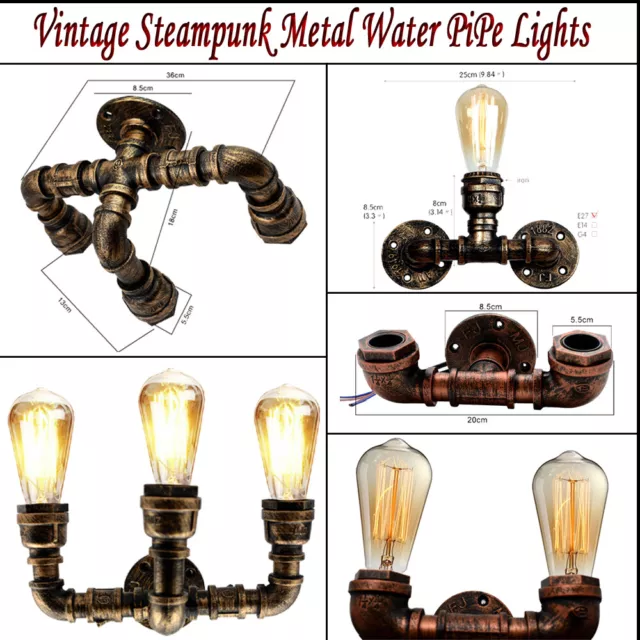 Vintage Wall Lamp Rustic Industrial Steampunk Metal Water Pipe Ceiling Pendant