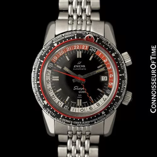 1964 ENICAR SHERPA Guide 33 GMT World Temps Hommes XL Pilotes Compresseur Montre EUR 3.310 85 PicClick FR