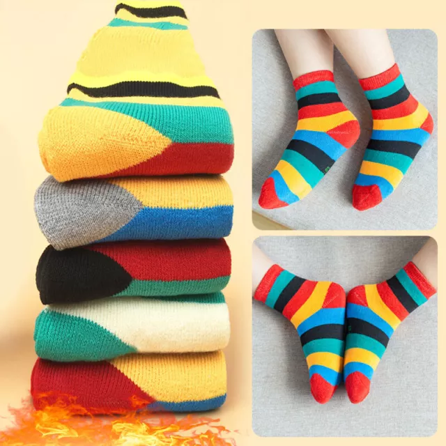 5 Pairs Kids Boys Girls Thick Warm Sock Cotton Socks Cartoon Stripe Towel Socks