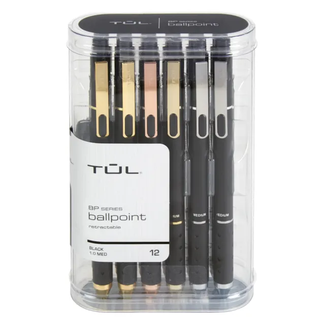 TUL BP3 Retractable Ballpoint Pens, Medium Point, 1.0 mm, Black Ink, 12-PK