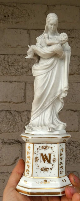 ANTIQUE VIEUX BRUSSELS porcelain bisque madonna child statue figurine £ ...