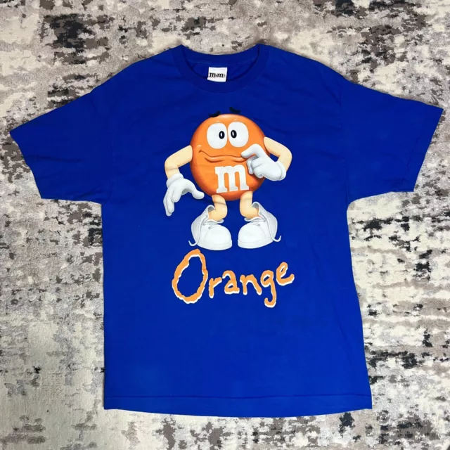 Orange M&Ms Chocolate Candy Short Sleeve Blue T Shirt Size Large