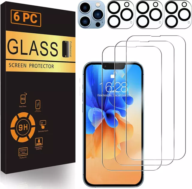 For iPhone 15 14 13 12 11 Pro Full Cover Tempered Glass Screen Protector Camera