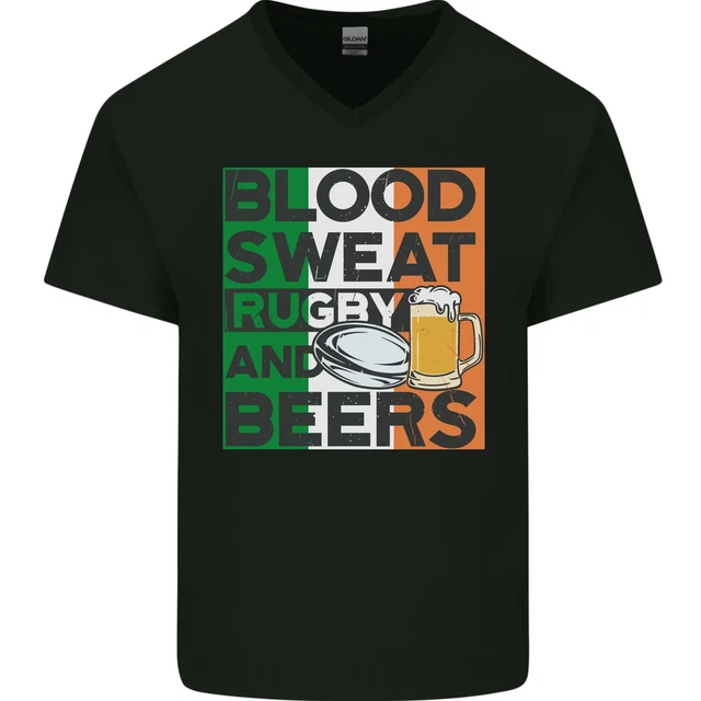 Blood Sweat Rugby and Beers Ireland Funny Mens V-Neck Cotton T-Shirt