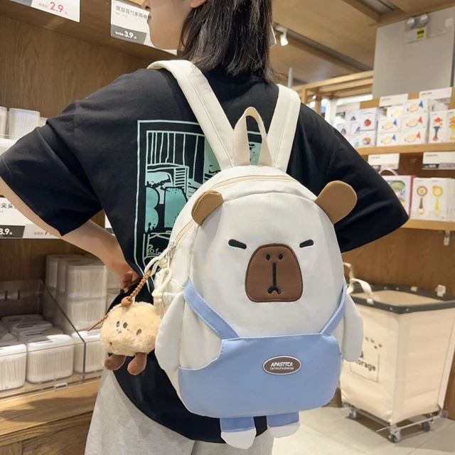 Zaino Scolastico Capybara Kawaii – 28L Con Astuccio Peluche, 20 Adesivi E Spille – Regalo Perfetto Per Bambini
