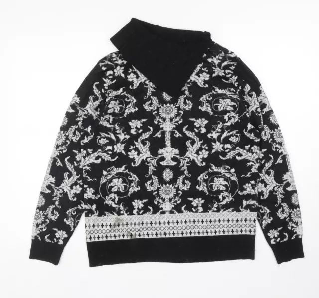 Maglione pullover geometrico da donna nero girocollo taglia 12