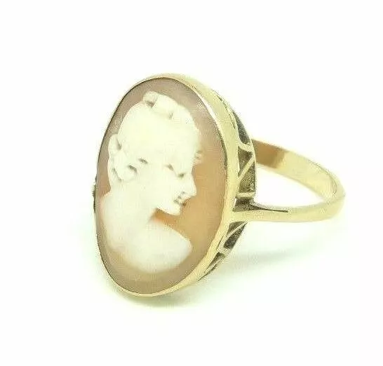 Anello Antico Con Cameo In Oro Massiccio 18 Kt Vintage Anni 40 Made In Italy