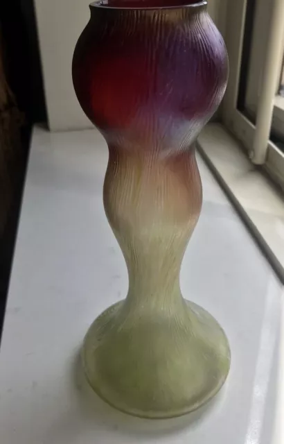 Rare 1900-05 Rindskopf Pepita Loetz Art Glass Amberina Iridescent 9” Tall Vase