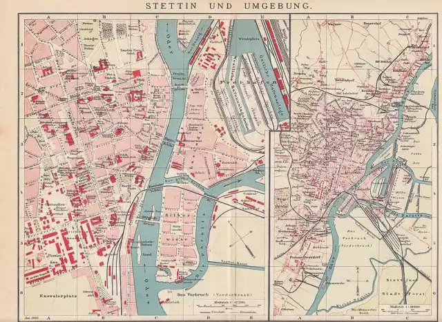 Stettin Szczecin Altstadt Lastadie STADTPLAN von 1905 Hafenanlagen  Silberwiese