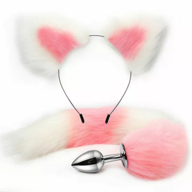 Cute Cat Ears Headband Fox Kitten Tail Metal Plug Insert Stopper BDSM Cosplay