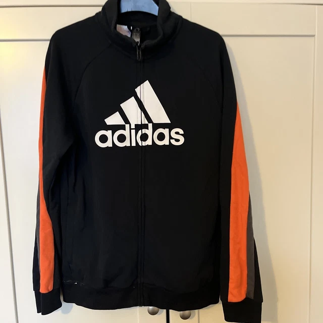 Top Adidas ragazzo ragazza bambino cerniera intera nero arancione età 11-12 anni