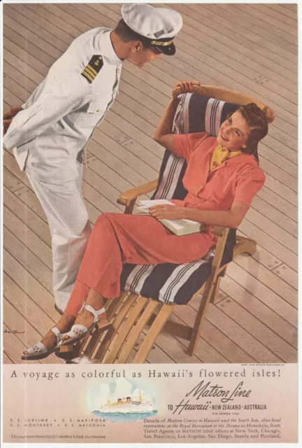 1940s~Matson Line~Hawaii Cruise~SS Lurline~SS Mariposa~Steamer~Vintage Print Ad
