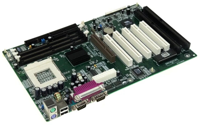 AGP and PCI slots on a motherboard of PC Stock Photo