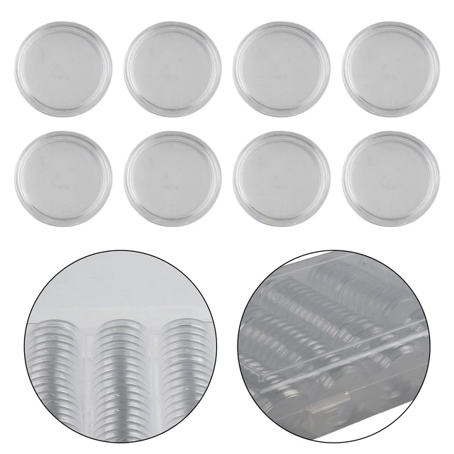 Boîte de rangement incluse capsules rondes transparentes pour pièces de 25 mm