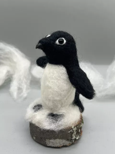 Wool Penguin Sculpture, Needle Felted OOAK Folk Art, Nursery Decor, Newborn Gift