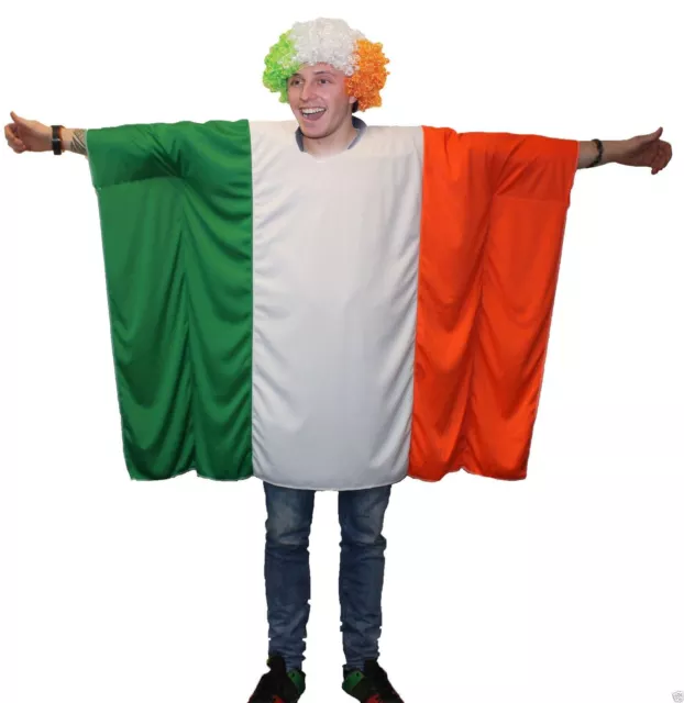 Adults Ireland Irish Flag Poncho Patriotic Supporters Fancy Dress Costume