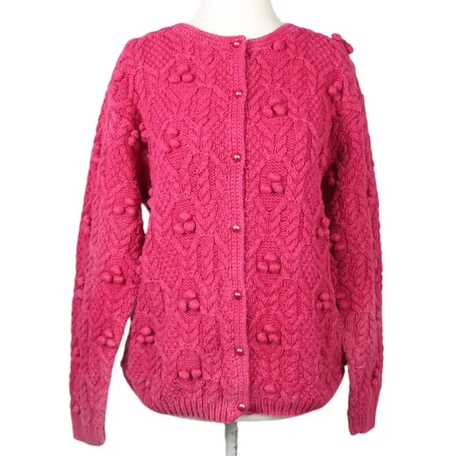Vintage 90s raspberry pink bobble knit cardigan sweater M