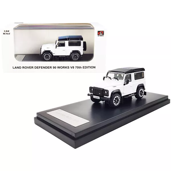 Land Rover Defender 90 Works V8 White with Black Top "70th Edition" 1/64 Diec...