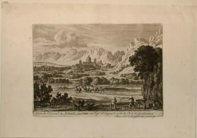 Gravure 17ème Adam Perelle L'Escurial de Madrid chez Langlois