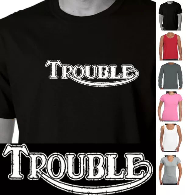 Funny T Shirts Trouble Motorbikes Men's ladies funny singlet motorcycle Bike tee