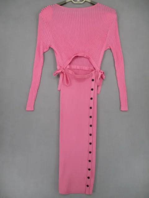 Self Portrait Dress Womens Large Pink Knit Ribbed Tie Cutout Bodycon Bow Slit