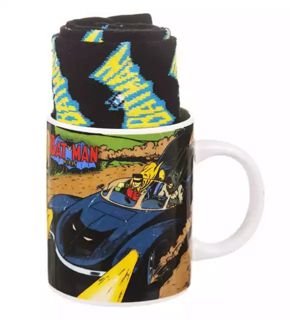 New Official Dc Comics Vintage Batman Tea Coffee Mug And Socks Gift Box Set