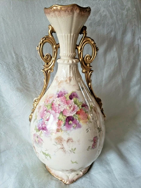 Vintage Royal Adderley large porcelain floral hand painted urn vase gilt handle