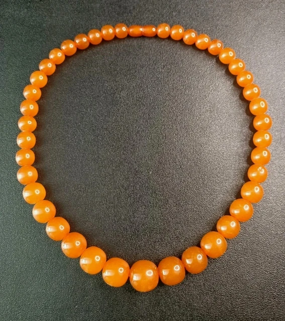 Collier Ancien En Ambre Fait Main - Longueur 80 Cm, Poids 35,8 G, Bijou Vintage