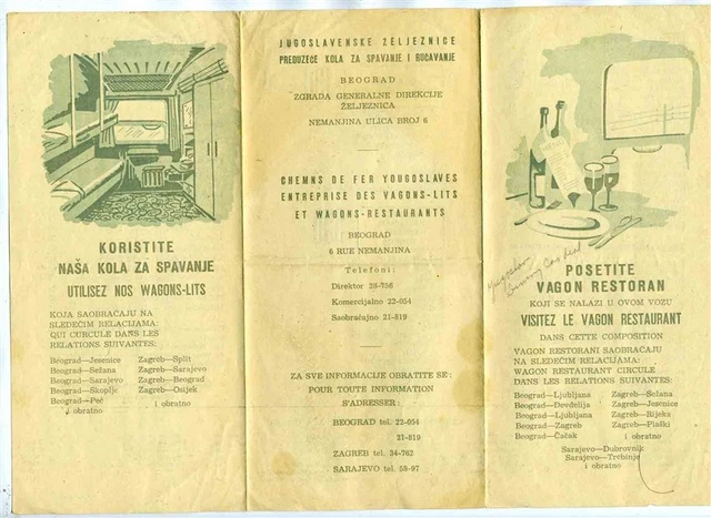Yugoslavia Railrood Dining Car des Wagons-Lits Posetite Vagon Restoran Menu 1955